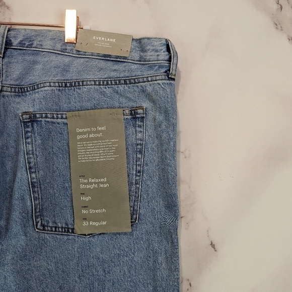 Everlane Denim 33 Relaxed Straight Jean Light Wash Button Fly Crop High Rise NEW - Picture 12 of 12
